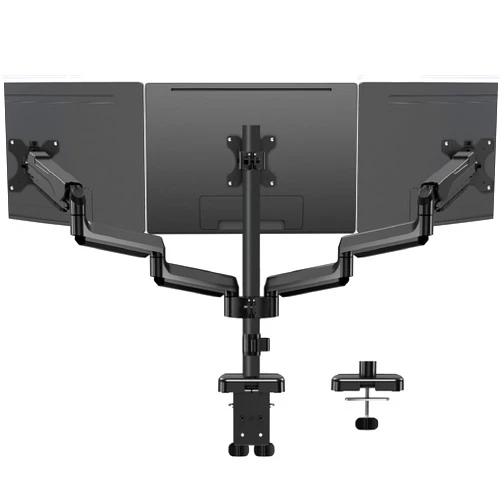 MOUNTUP Triple Monitor Mount, Triple Monitor Stand for 17''-32'' Screens, Gas Spring 3 Arm Holds 4.4-19.8lbs, VESA Mount with Clamp/Grommet Base, Black