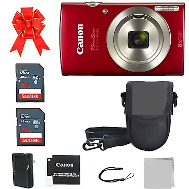 CRYSTAL FLASH SALES Canon PowerShot ELPH 180 Digital Camera + 2X 16GB Memory Card + A Premium Camera Case (Red)