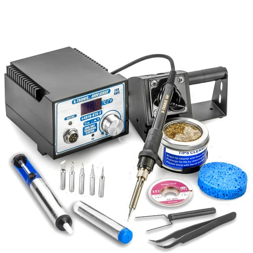 X-Tronic 4010-XTS-2 Series 75 Watt Soldering Iron Station - Sleep Func, Calibration Func, C/F Func, 5 Extra Tips, Tube of Solder, Solder Sucker, SS Tweezers, Desoldering Wick & Brass Sponge w/Flux