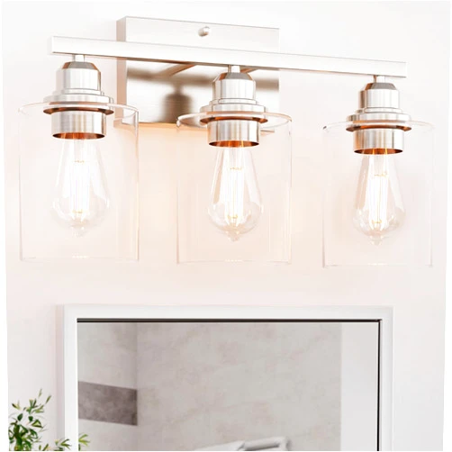 Sailstar Bathroom Light Fixtures Over Mirror, 3-Light Bathroom Vanity Light Brushed Nickel, Modern Vanity Lights for Bathroom with Clear Glass Lampshade, E26 Standard Base, Small Bathroom Light
