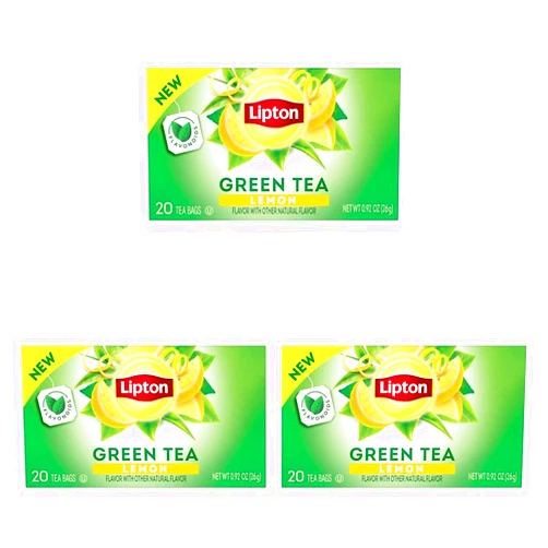 Lipton Lemon Green Tea Bags, Flavored, Unsweetened Teabags for Hot Tea or Iced Tea with Caffeine and Flavonoids, 20 Total Tea Bags (Pack of 3)