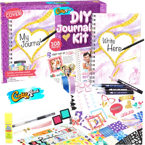 CraftsAmi Journal Kit for Girls Ages 8-12 – 1 Bullet Journal + 68 Arts and Crafts Supplies + 239 Stickers + 1 Storage Box – This is a Great Gift idea for Your Creative pre-Teen or Teenage Girls