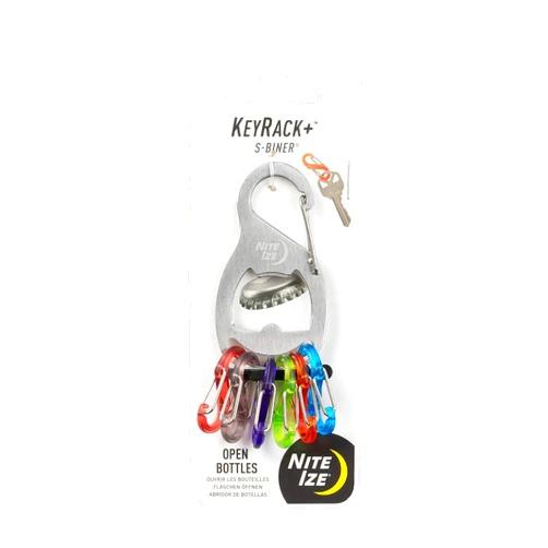Nite Ize KeyRack and S-Biner - Stainless Steel Key Holder for Car, House & Other Keys - Key Chain with 6 Colorful S-Biners - Hiking Gear & Essentials - Stainless Steel