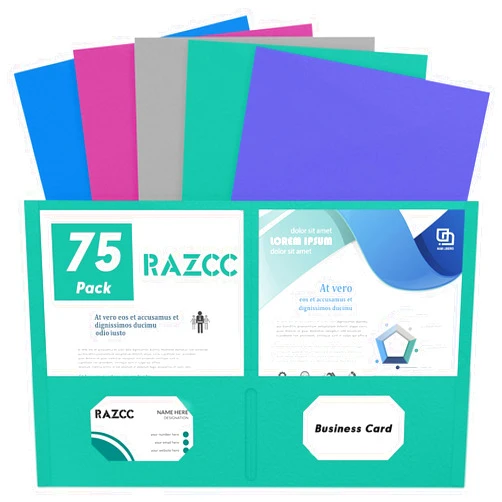 RAZCC Two Pocket Folders, RAZCC 75 Pack File Folders with Pockets Fit Letter Size Paper, Thick Paper File Folder for School Office Business Home, Assorted 5 Colors