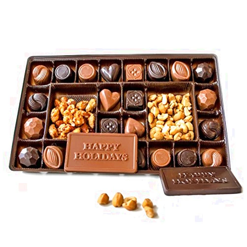 Lang's Chocolates Milk and Dark Chocolate Sampler Holiday Box 1 pound assorted chocolates 26