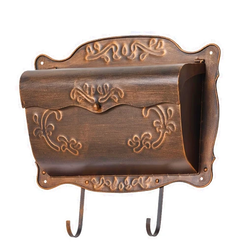 Ironlux Wall Mount Mailbox with Newspaper Holder, Vintage Metal Wall Mailboxes for Outside, Decorative Front Porch Mail Box Mounted, Horizontal Mailbox with Antique Floral Design for Outdoor and House Garden