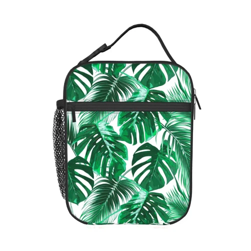 PrelerDIY Tropical Palm Leaves Lunch Box - Insulated Lunch Bags for Women/Men/Girls/Boys Detachable Handle Lunchbox Meal Tote Bag