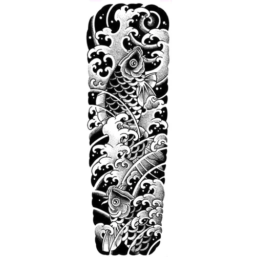 FYRHLH 2 Pcs Herbal Juice Semi-Permanent Full-Arm Temporary Tattoo Sticker Japanese Wave Carp Waterproof Non-Reflective Sticker