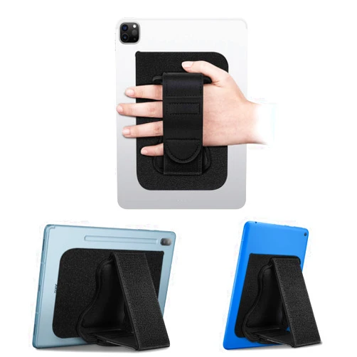 Fintie Universal Tablet Hand Strap Holder - [Dual Stand Supports] Detachable Padded Hook & Loop Fastening Handle Grip with Adhesive Patch for iPad/Galaxy Tab and All 7-11