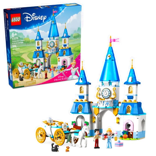 LEGO Disney Princess Cinderella's Castle & Horse Carriage Playset - Princess Castle Building Toy for Kids, Girls and Boys, Ages 6+ - with 2 Minidolls - Gift Idea for Birthdays - 43275
