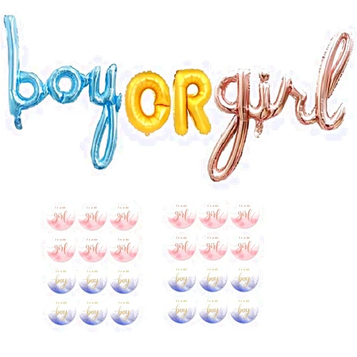 OKA Directo OKA Boy OR Girl Baby Foil Balloons with 120pcs Boy Girl Stickers, Gender Reveal Party Decorations Balloon Backdrop for Baby Shower Decorations