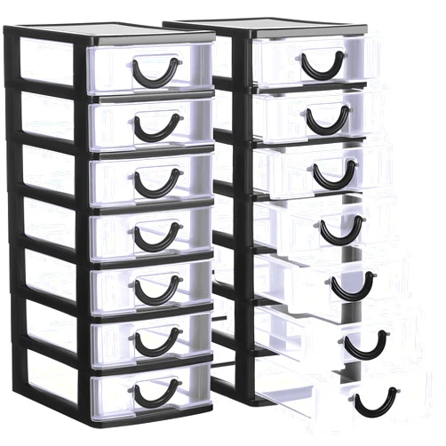 Thyle 2 Pcs Plastic Drawers Organizer Mini Organizer Box Stackable Plastic Drawer Storage Organizer Containers Clear Storage Drawer Units for Desktop Classroom Craft (Black,)