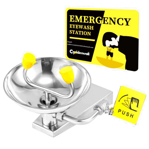 CGOLDENWALL Eyewash Stations Wall Mounted OSHA Approved Emergency Eye Face Washing Station, NPT Threads, with Emergency Sign, 304 Stainless Steel Bowl