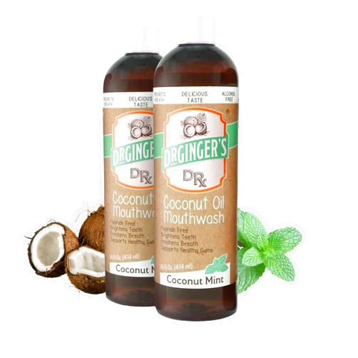 Doctor Ginger's Dr. Ginger's Coconut Oil Pulling Mouthwash, All-Natural Oil Pulling & Xylitol to Target Bad Breath, Support Tongue and Gum Health and Brighten Teeth, Fluoride-Free, Coconut Mint Flavor, 14fl oz, 2ct
