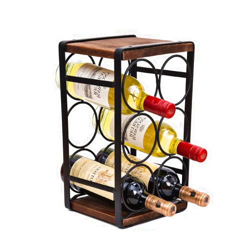 SODUKU Rustic Wood Countertop Wine Rack 6 Bottles No Need Assembly Brown