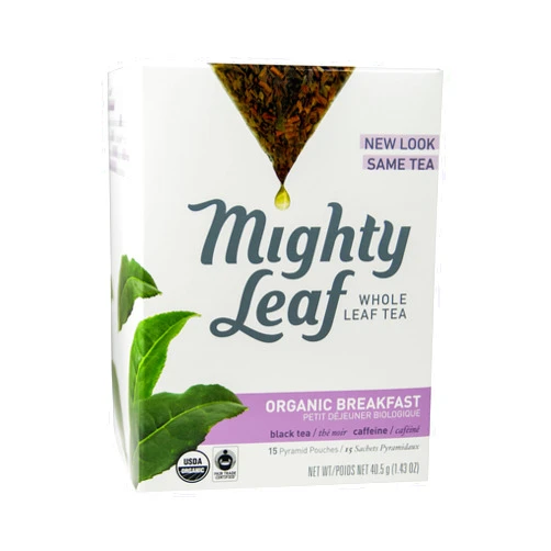 Mighty Leaf Whole Leaf Organic Breakfast Tea, 15 Tea Bags Individual Pyramid-Style Tea Sachets of Organic Caffeinated Black, Delicious Hot or Iced, Sweetened or Plain