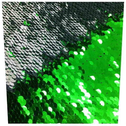 LQING LQIAO Reversible Sequin Fabric by The Yard Apple Green Silver Flip Up Large Mermaid Sequin Roll Multicolor for Draw Sewing Clothing T-Shirt 1 Yard