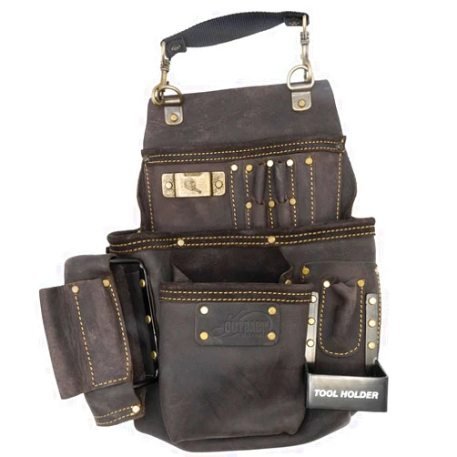 OX Tools 14 Pocket Tool Bag Oil Tanned Leather for Maintenance Technician Tools with Top Handle Air Tool Holder and Tape Measure Clip Tape Loop Top Grain Leather Tool Pouch ​OX-P263514