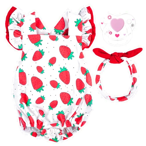 BABESIDE 3Pcs Reborn Baby Doll Clothes for 17-22 Inch Dolls,Strawberry Outfit Set with Magnetic Pacifier, Cute Baby Doll Accessories for Newborn Reborn Girl Dolls