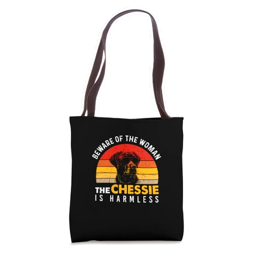 Retro Funny Chessie Dog Mother Day Gifts for Women Vintage Chessie Dog Lover Women Gifts Funny Beware Dog Mom Tote Bag