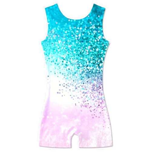Funnycokid Girls Gymnastics Leotards with Shorts Sparkle Dance Unitards Mermaid Active Biketards 2-10 Years