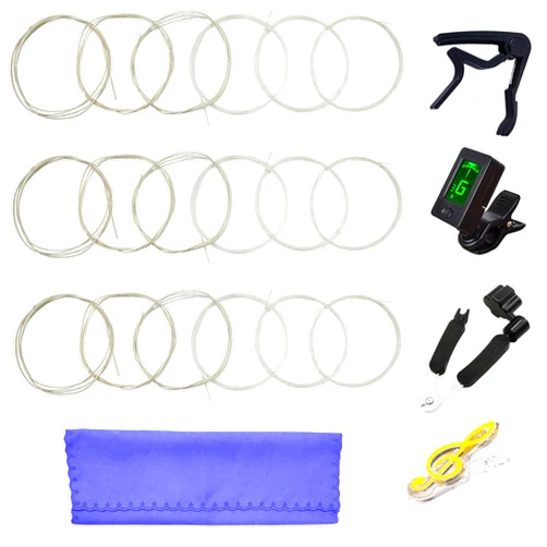 JYsun Classical Guitar Strings 3 Full Sets Clear Nylon with Guitar Tuner 3 in 1 Guitar Restringing Tool Guitar Capo Music Book Clip and Cloth