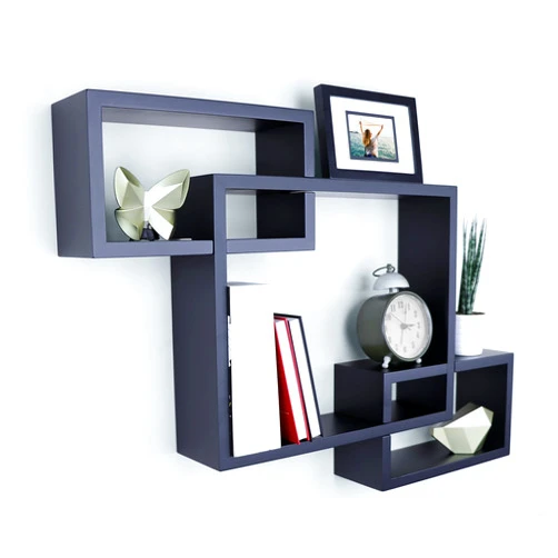 Ballucci Cube Floating Shelves, 3 Square Interlocking Decorative Wall Shelf, Geometric Box Shelves for Living Room, Bedroom, Bathroom, Black