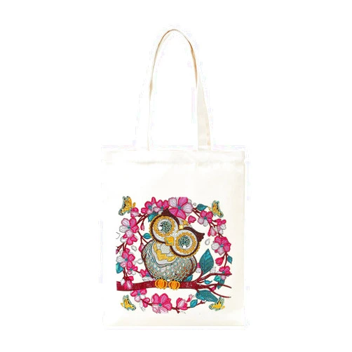 Mosaic Art DIY 5D Diamond Painting Handbag Kits Owl Eco-Friendly Shopping Storage Tote Bags with Handle Special Shaped Crystal Gems Art Foldable Cotton Canvas Bag for Woman Home Organizer Craft 11x14inch