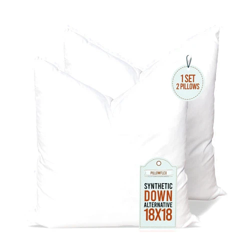 Pillowflex Synthetic Down Alternative Pillow Inserts for Shams - Comfy Pillows for Sleeping, Perfect Pillow & Best Sleeping Pillows, Handmade Down Alternative Throw Pillow Inserts - (18x18 Set of 2)