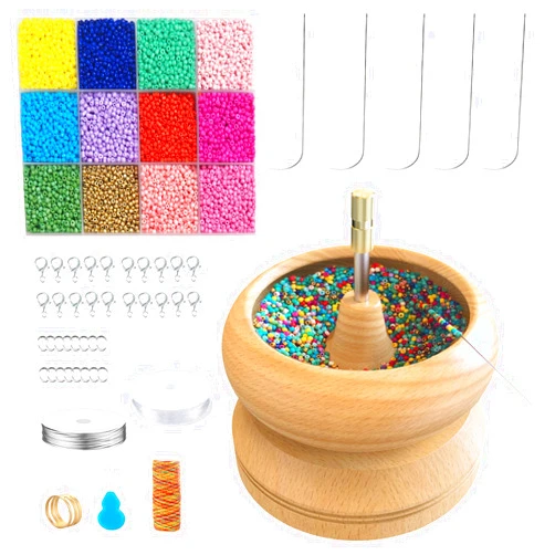 DAFENCHI Bead Spinner Bowl with 5 Beading Needles, Spin Beading Bowl for Jewelry Making, Waist Bead Spinner with Seed Bead Kit, Stringing Bead Loader Holder