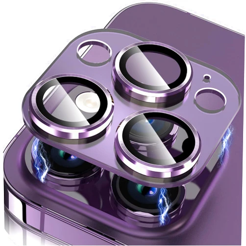 WHPXJY iPhone 14 Pro & iPhone 14 Pro Max Camera Lens Protector, 3D Metal Ring HD Tempered Glass Camera Protector with Glossy Polished Panel, Super Protection, Strong Adhesion, Case Friendly, Purple