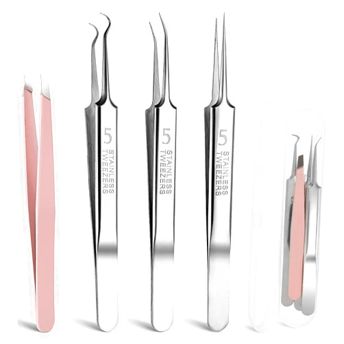 Abeillo 4 PCS Blackhead Remover Tool Include Blackhead Tweezers and Ingrown Hair Tweezers, Precision Blackhead Pimple Extractor for Pimple Whitehead Ance, Curved Tip Lash Tweezers for Eyelash Extension