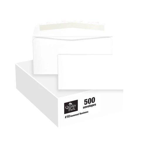 Quality Park #10 Envelopes, Letter Size White Mailing Envelopes, 4-1/8x9-1/2 Inch, No Window Business Envelopes, Gummed Closure, 500/Box (QUA90020)