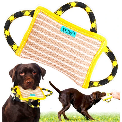 YES4QUALITY Durable Dog Bite Pillow 10 x 7 Inches - Safe Biting Pad with 3 Comfortable & Strong Handles - Tough Jute Tug Toy for Medium to Large Dogs - Ideal for Tug of War, K9, IPO, Schutzhund & Puppy Training