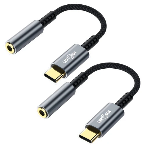 LERTOSEN USB Type C to 3.5mm Female Headphone Jack Adapter,(2-Pack) USB C to Aux Audio Dongle Cable Cord Compatible with iPhone 15/16/16 Pro Max/16 Pro/16 Plus,Galaxy S24/S23/S22/S21 Ultra,iPad Pro