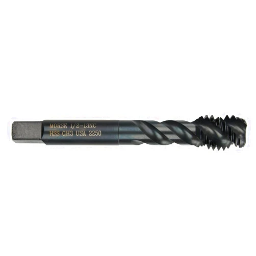 SHEARTAP 34466 Spiral Flute Tap, High-Speed Steel, Steam Oxide Over Nitride Finish, Semi-Bottoming Type, 48 Degree Helix Angle, H3 Pitch Diameter, 3 Flutes, 1/4