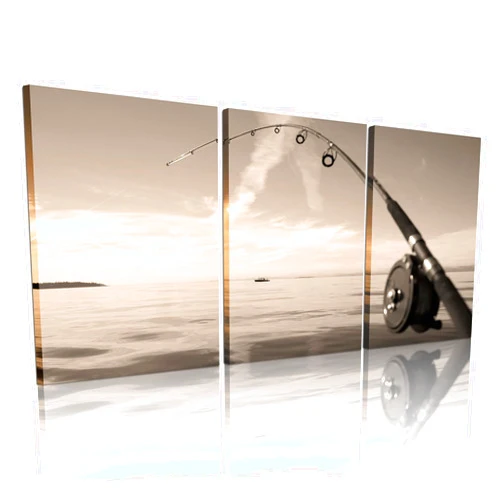 Biuteawal 3 Piece Canvas Print Fishing Wall Art Close Up View of Brown Fishing Rod Picture Painting Ocean Nature Photography Vintage Artwork Home Office Bathroom Bedroom Decor Ready to Hang
