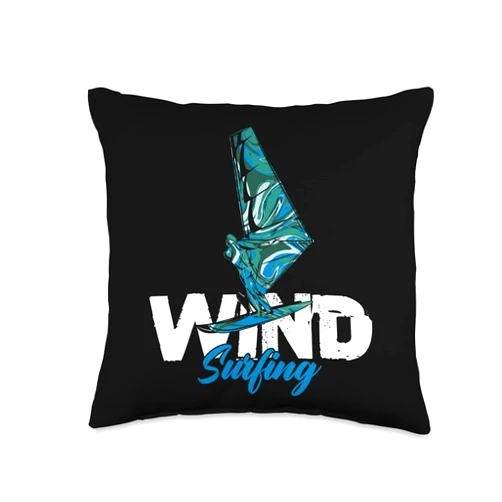 Surfer Surfing Windsurf Sailing Gift Windsurfer Sailboarding Water Sports Ocean Wave Throw Pillow, 16x16, Multicolor