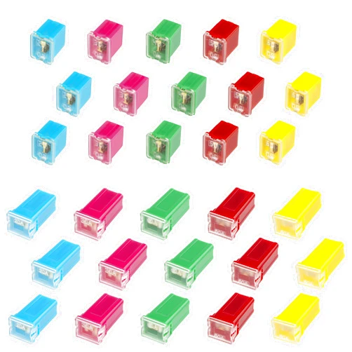 BFXM 30 PCS Automotive Fuse Assortment, Includes 15 Tall Profile and 15 Low Profile Micro Cartridge Fuses Kit Fuses Rated 20A, 30A, 40A, 50A, 60A (3 of Each Type), Boxed Set