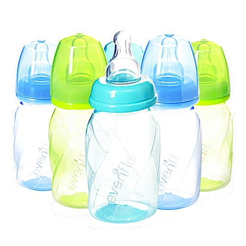 Evenflo Feeding Premium Proflo Vented Plus Polypropylene Baby, Newborn and Infant Bottles - Helps Reduce Colic - Teal/Green/Blue, 4 Ounce (Pack of 6)