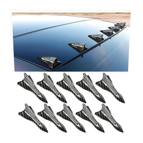 KHGUZ 10PCS Car Diffuser Shark Fin Kit, Air Vortex Generator, Compatiable with Spoiler Roof Wing Pointed, Automotive Exterior Decoration Accessories, Universal for SUV, Truck, RV（Carbon Fiber）