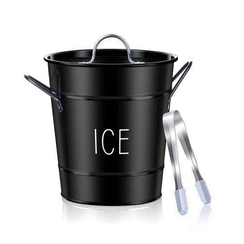 Tchrules Ice Bucket with Lid & Ice Tong, Double Insulated Stainless Steel Bucket, Mimosa Bar Supplies with Handle, Champagne Bucket for Bars, Parties, Backyard Barbeques, Picnics, and Camping (3.5Qt Black)