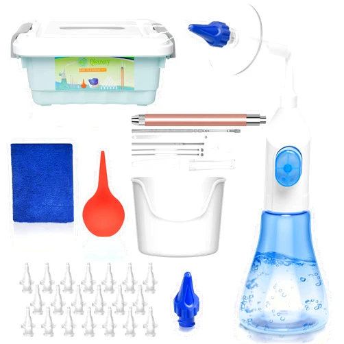 QISXROVY Ear Wax Removal Tool, Ear Cleaning Kit, Safe Ear Irrigation Flushing System for Adults & Kids, Large (50pcs accs), Blue