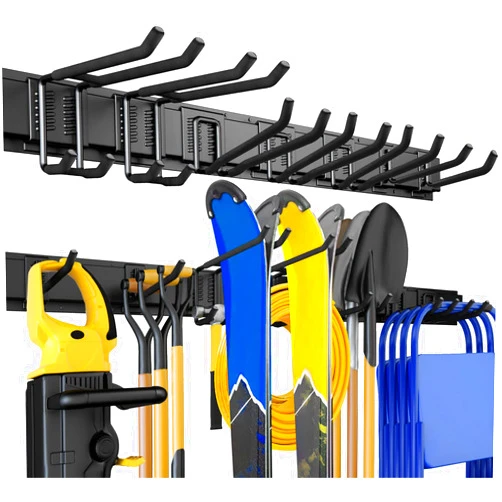 UUP Garage Storage, Garage Organization, Wall Mount Garden Tool Organizer 48 Inches, 440lbs Adjustable Heavy Duty Metal Hooks, Yard Shed Rack Holder System Hanging Rake Broom Mop Snowboard, Home Gift