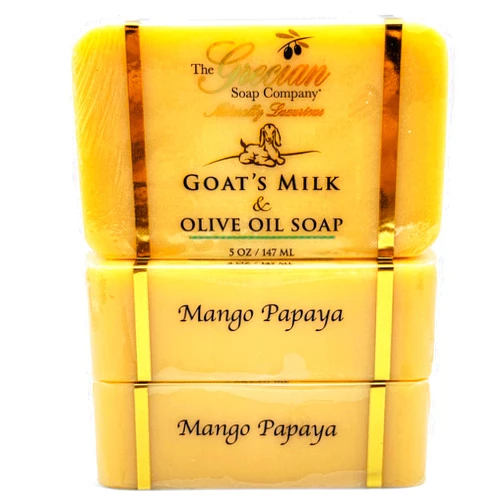 The Grecian Soap Company Goat Milk & Olive Oil Bar 3-Pack – Mango Papaya Scent, Natural Moisturizing Soap Bars, Made in USA