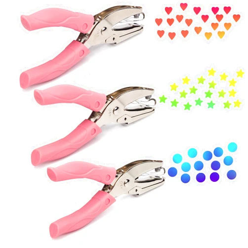 Coolrunner 3 PCS Handheld Hole Paper Punch Coolrunner Handheld Metal Single Hole Paper Punch DIY Handheld Punch Hole Circle/Star/Heart-Shaped Single-Hole Paper Puncher