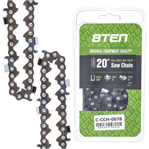 8TEN Full Chisel Skip Tooth Chainsaw Chain 20 Inch .058 3/8 72DL For Husqvarna 455 Rancher Makita DCS6401 Jonsered 2055