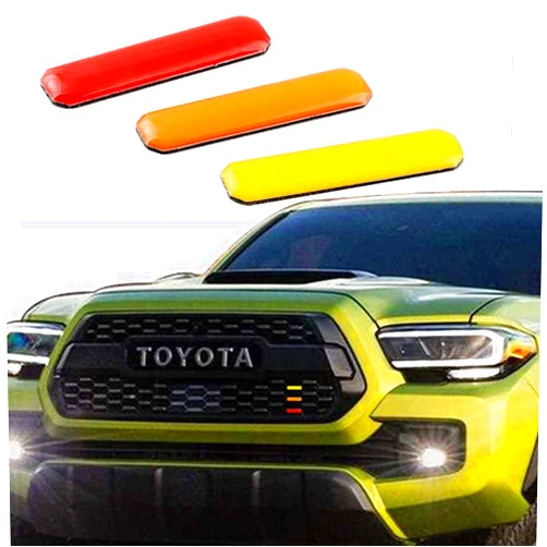 Generic XMUINT 3-Color Stripe Grille Emblem Badge Sticker Compatible for 2016-2023 Toyota Tacoma TRD Pro Front Grille Yellow Orange Red Tacoma Retro Style Decoration Accessories