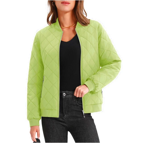 MAGCOMSEN Women's Diamond Quilted Jackets Lightweight Casual Bomber Jacket Warm Cotton Padded Coats with 2 Pockets