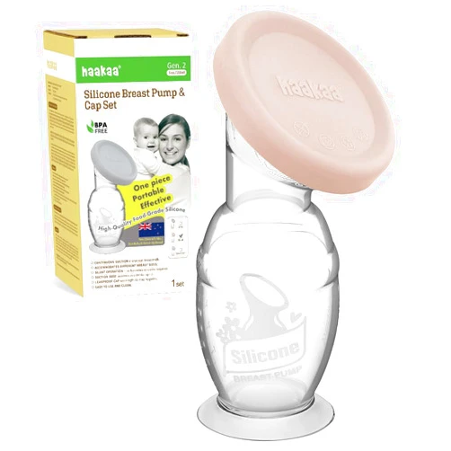 haakaa Manual Breast Pump & Silicone Cap Combo for Nursing Mom (Blush, 5oz. with Base)